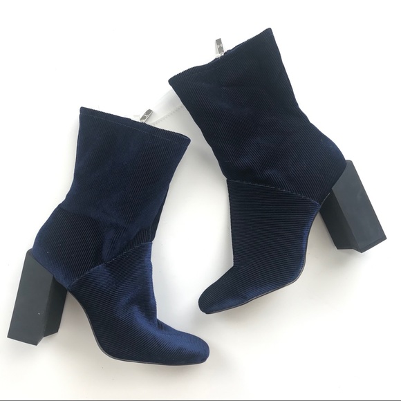 Halston Heritage Shoes - NWT Halston blue velour ribbed block heel booties